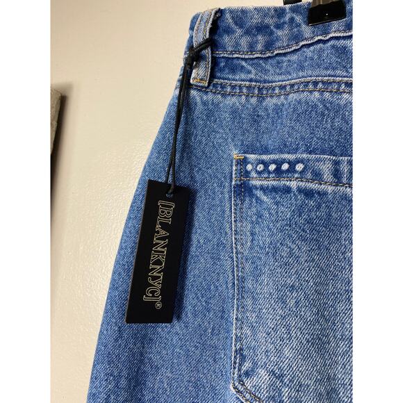 NWT BLANK NYC JEANS 33 THE FRANKLIN RIBCAGE WIDE LEG RIPPED BAGGY BLUE LIGHTS - Picture 6 of 12